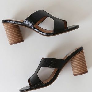 Maud Black Crocodile-Embossed Peep-Toe Mules